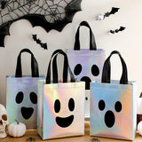 Halloween gift bags, holographic bags, non-woven bags, laser bags, spooky gift bags, Halloween party favors, Halloween treat bags, reusable gift bags, Australian Halloween, Halloween decorations - Silver - Size 16PCS