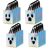 Halloween gift bags, holographic bags, non-woven bags, laser bags, spooky gift bags, Halloween party favors, Halloween treat bags, reusable gift bags, Australian Halloween, Halloween decorations - Silver - Size 16PCS