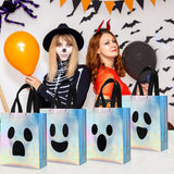 Halloween gift bags, holographic bags, non-woven bags, laser bags, spooky gift bags, Halloween party favors, Halloween treat bags, reusable gift bags, Australian Halloween, Halloween decorations - Silver - Size 16PCS