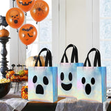 Halloween gift bags, holographic bags, non-woven bags, laser bags, spooky gift bags, Halloween party favors, Halloween treat bags, reusable gift bags, Australian Halloween, Halloween decorations - Silver - Size 16PCS