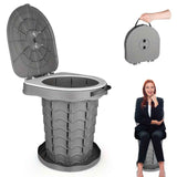 Gray Black collapsible camping toilet, portable outdoor toilet, camping furniture Australia, lightweight camping gear, compact toilet for travel, camping sanitation solution