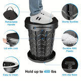 Black collapsible camping toilet, portable outdoor toilet, camping furniture Australia, lightweight camping gear, compact toilet for travel, camping sanitation solution