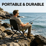 Black folding camping chair, outdoor chair, portable chair, sturdy camping chair, comfortable camping chair, camping furniture Australia