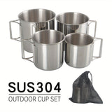 SUS304, outdoor cup set, camping cups, stainless steel cups, outdoor drinking vessels, mesh storage bag, Australian camping gear, family camping cups, stainless steel tumblers, picnic cups