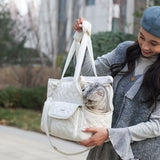 Gray White cat carrier bag, cat transportation, quilted cat carrier, cat travel, pet care, cat supplies, Australian pet carrier, cat travel bag