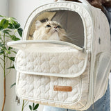 White cat backpack carrier, pet travel carrier, breathable cat backpack, stylish cat carrier, cat supplies Australia, durable cat carrier, padded cat backpack