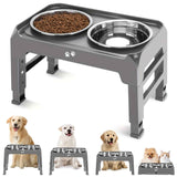 Black dog feeder, elevated dog feeder, double bowl dog feeder, stainless steel dog bowls, ergonomic pet feeder, anti-slip dog bowl stand