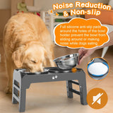 Black dog feeder, elevated dog feeder, double bowl dog feeder, stainless steel dog bowls, ergonomic pet feeder, anti-slip dog bowl stand