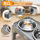 Black dog feeder, elevated dog feeder, double bowl dog feeder, stainless steel dog bowls, ergonomic pet feeder, anti-slip dog bowl stand