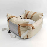 White car dog bed, dog carrier for car, pet travel accessories, dog transport in car, dog car seat, dog travel bed, Australian pet travel, secure dog carrier