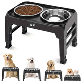 Gray Black dog feeder, elevated dog feeder, double bowl dog feeder, stainless steel dog bowls, ergonomic pet feeder, anti-slip dog bowl stand