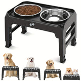 Gray Black dog feeder, elevated dog feeder, double bowl dog feeder, stainless steel dog bowls, ergonomic pet feeder, anti-slip dog bowl stand