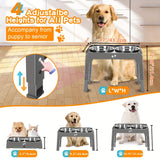 Gray Black dog feeder, elevated dog feeder, double bowl dog feeder, stainless steel dog bowls, ergonomic pet feeder, anti-slip dog bowl stand