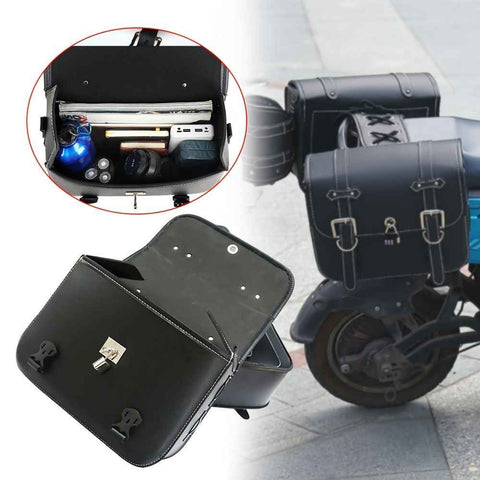 motorcycle side bags, water bottle bag, PU leather, combination lock, motorcycle accessories, durable side bags, secure storage, Australian market