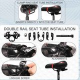 BUCKLOS saddle, wide cycling saddle, high-quality bike saddle, breathable bike saddle, black and red saddle, comfortable bike seat, durable bicycle saddle