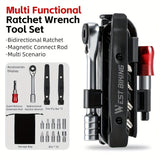 Black Silver multi functional tool set, ratchet wrench, magnetic connect rod, bidirectional ratchet, tire pry bar, quick release extension rod, tool bits, Australian DIY, car repair tool kit, mechanic set