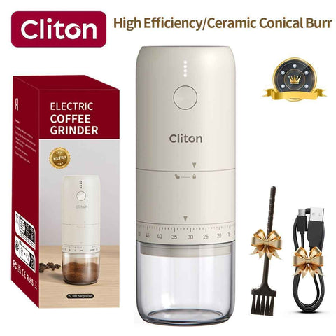 electric coffee grinder, Cliton coffee grinder, ceramic conical burr, portable coffee grinder, rechargeable coffee grinder, espresso coffee grinder, pour-over coffee grinder, Australia coffee grinder - White - Size set In Australia - Darrahopens