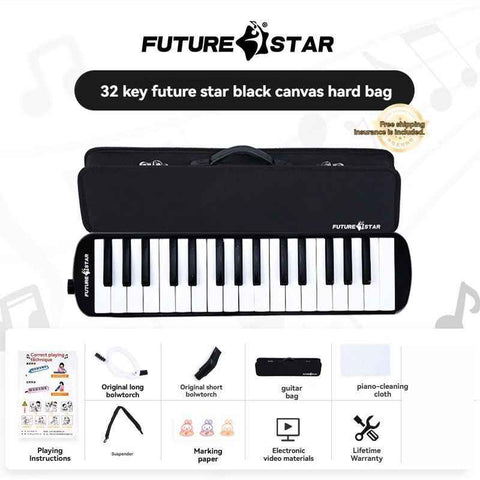 32-key melodica, student melodica, children melodica, beginner musical instrument, classroom instrument, melodica with blow-tube, melodica with mouthpiece, kids keyboard harmonica, school music supply, melodica for kids Australia - Black - Size 32