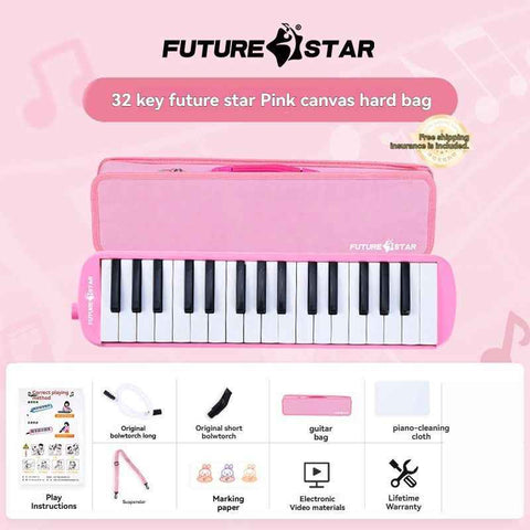 32-key melodica, student melodica, children melodica, beginner musical instrument, classroom instrument, melodica with blow-tube, melodica with mouthpiece, kids keyboard harmonica, school music supply, melodica for kids Australia - Pink - Size 32
