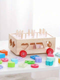 color wooden shape sorting toy, educational toy Australia, kids wooden toy, shape recognition, colour recognition, early childhood development, toddler puzzle, toy with wheels, Australian toy, wooden learning toy