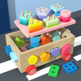 color wooden shape sorting toy, educational toy Australia, kids wooden toy, shape recognition, colour recognition, early childhood development, toddler puzzle, toy with wheels, Australian toy, wooden learning toy