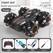 2.4G remote control car, electric stunt car, drifting car, spray function, kids toy car, double-sided stunt car, watch remote control, outdoor RC toy, rechargeable toy car - Black and orange - Size Dual-control In Australia - Darrahopens