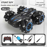 2.4G remote control car, electric stunt car, drifting car, spray function, kids toy car, double-sided stunt car, watch remote control, outdoor RC toy, rechargeable toy car - Blue - Size Dual-control In Australia - Darrahopens
