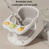 White baby bath seat, activity tray, baby bathing, non-slip bath seat, baby bath toy, Australian baby products, bath safety seat, baby bath essentials