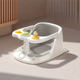 White baby bath seat, activity tray, baby bathing, non-slip bath seat, baby bath toy, Australian baby products, bath safety seat, baby bath essentials