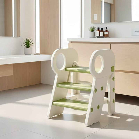 White children's washing stairs, kids bathroom steps, toddler step stool, bathroom stool for kids, child hygiene steps, kids self-care steps, bathroom ladder for kids