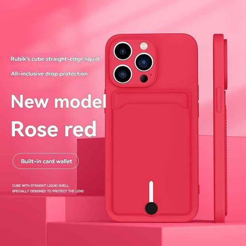 iPhone card holder case, built-in wallet phone case, midnight black phone case, drop protection case, iPhone wallet case Australia, Rubik's cube design case - Red - Size iPhone 15 Pro Max In Australia - Darrahopens