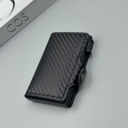 men's accessories, RFID-blocking card holder, aluminum card holder, carbon fiber pattern, security card holder, minimalist wallet alternative, Australian men, credit card protector, identity theft prevention, slim card holder - Carbon-fiber black - Size M