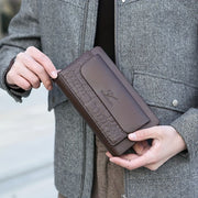 men's business clutch, double zipper handbag, large capacity phone bag, men's accessories, leather clutch bag, business travel wallet, minimalist clutch - Black - Size L