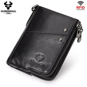 men's genuine leather wallet, RFID blocking wallet, double zipper coin purse, multiple card slots wallet, men's accessory, Australian wallet, leather coin purse, secure wallet men - Black - Size M