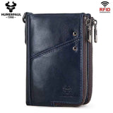 men's genuine leather wallet, RFID blocking wallet, double zipper coin purse, multiple card slots wallet, men's accessory, Australian wallet, leather coin purse, secure wallet men - Black - Size M In Australia - Darrahopens