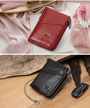 men's genuine leather wallet, RFID blocking wallet, double zipper coin purse, multiple card slots wallet, men's accessory, Australian wallet, leather coin purse, secure wallet men - Carbon -fiber black - Size M