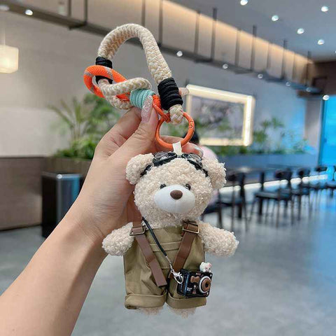 cute teddy bear keychain, plush teddy bear, teddy bear with goggles, teddy bear overalls, fashion keychain, bag charm, cute accessories - Light Brown - Size 1 In Australia - Darrahopens