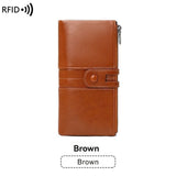 women's leather wallet, anti-skimming wallet, retro style wallet, Korean fashion wallet, long wallet for women, ladies accessory, RFID blocking wallet, genuine leather clutch - Blue - Size L
