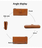 women's leather wallet, anti-skimming wallet, retro style wallet, Korean fashion wallet, long wallet for women, ladies accessory, RFID blocking wallet, genuine leather clutch - Mocha - Size L