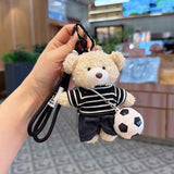 teddy bear keychain, soccer keychain, striped t-shirt keychain, car keychain, bag charm, plush keychain, sports accessory, gift for soccer fans, trendy keychain, cute keyring - Black - Size 1 In Australia - Darrahopens