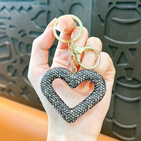 red heart keychain, hollowed-out clay keychain, full diamond keychain, car key accessory, women's fashion accessory, Australian fashion, gift for her, sparkly keychain, clay keyring - Black - Size Simple buckle In Australia - Darrahopens