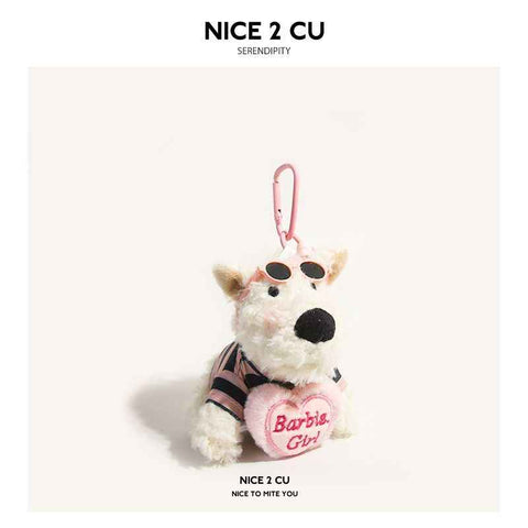 West Highland White Terrier keychain, ice-cream bag charm, plush puppy accessory, cute dog keychain, Australian gift, scribbled puppy plush - black and pink - Size 1 In Australia - Darrahopens
