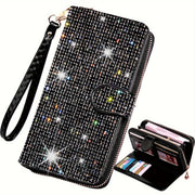 rhinestone card holder, checkbook clutch, rhinestone clutch, multiple card slots, sparkling accessory, glamorous wallet, crystal card case, protective cover, women's clutch, jewellery clutch - Black - Size L In Australia - Darrahopens