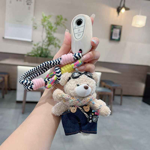 cute plush teddy bear keychain, scarf, overalls, Korean-style keychain, plush keychain, teddy bear accessory, small plushie, bag charm, gift for teen, Australian fashion accessoryv - Blue - Size 1 In Australia - Darrahopens