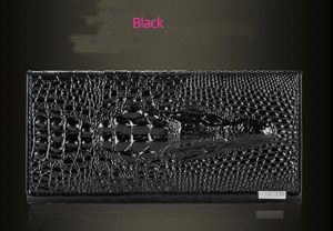 women's wallet, alligator print wallet, genuine leather wallet, long wallet, large capacity wallet, designer wallet, Australian women's fashion, leather accessories, luxury wallet, zippered wallet - Black - Size 1PCS In Australia - Darrahopens