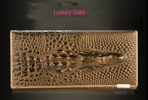 women's wallet, alligator print wallet, genuine leather wallet, long wallet, large capacity wallet, designer wallet, Australian women's fashion, leather accessories, luxury wallet, zippered wallet - Gold - Size 1PCS