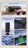 wireless bluetooth speaker, portable speaker, outdoor speaker, waterproof speaker, RGB light speaker, bass heavy speaker, camping speaker, beach speaker, Australia outdoor audio - Black - Size IPX7