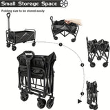 250KG Load Capacity 300L Large Capacity Heavy Duty Foldable Beach Car - All-Terrain Foldable Multi-Functional Handcart with Large Wheels, Side Pockets and Brakes - Durable Oxford Fabric and Stainless Steel Structure, Suitable for Camping, Garden, Sports a