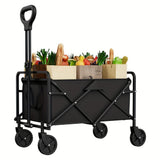 250KG Load Capacity 300L Large Capacity Heavy Duty Foldable Beach Car - All-Terrain Foldable Multi-Functional Handcart with Large Wheels, Side Pockets and Brakes - Durable Oxford Fabric and Stainless Steel Structure, Suitable for Camping, Garden, Sports a