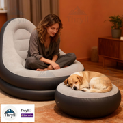 Darrahopens Furniture > Sofas > Sofas & Sofa Beds Large size inflatable sofa with foot pedal / foot stool Large size wide seat deep sitting feeling, high back embracing support, strong load capacity, suitable for all weights and body types Thick and wear-resistant PVC material is strong and resistant to